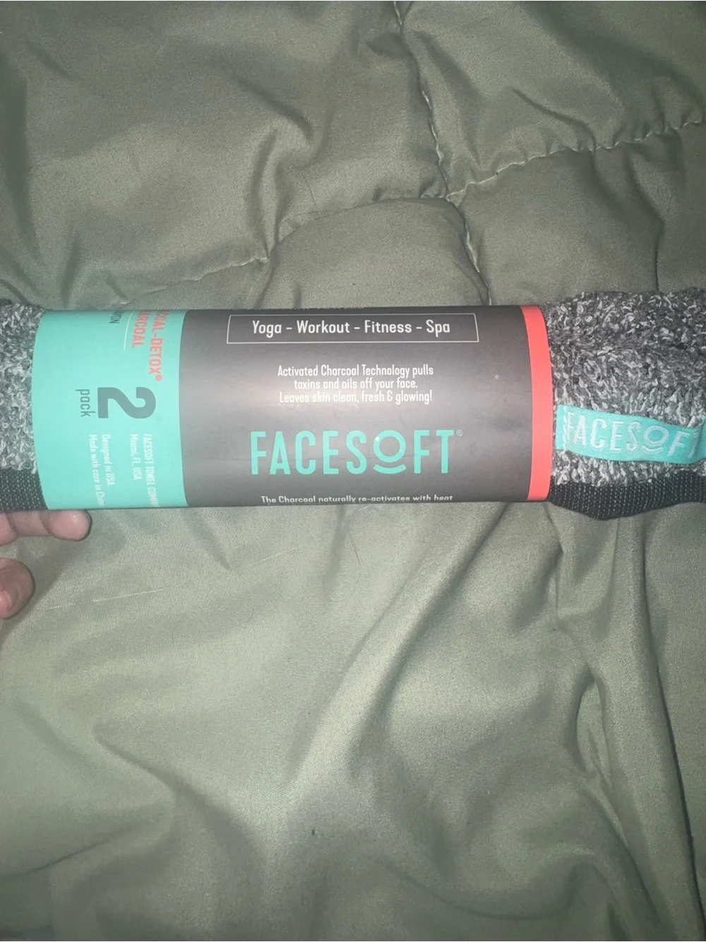 Facesoft Charcoal Detox 2 pack Active Mini Towels - grey/black new!